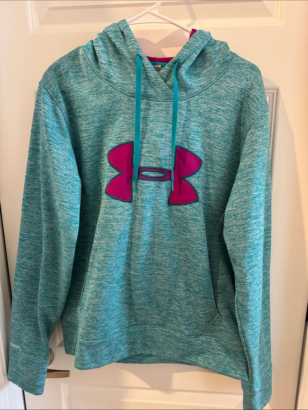 Under Armour Teal Marled Hoodie with Pink Logo
